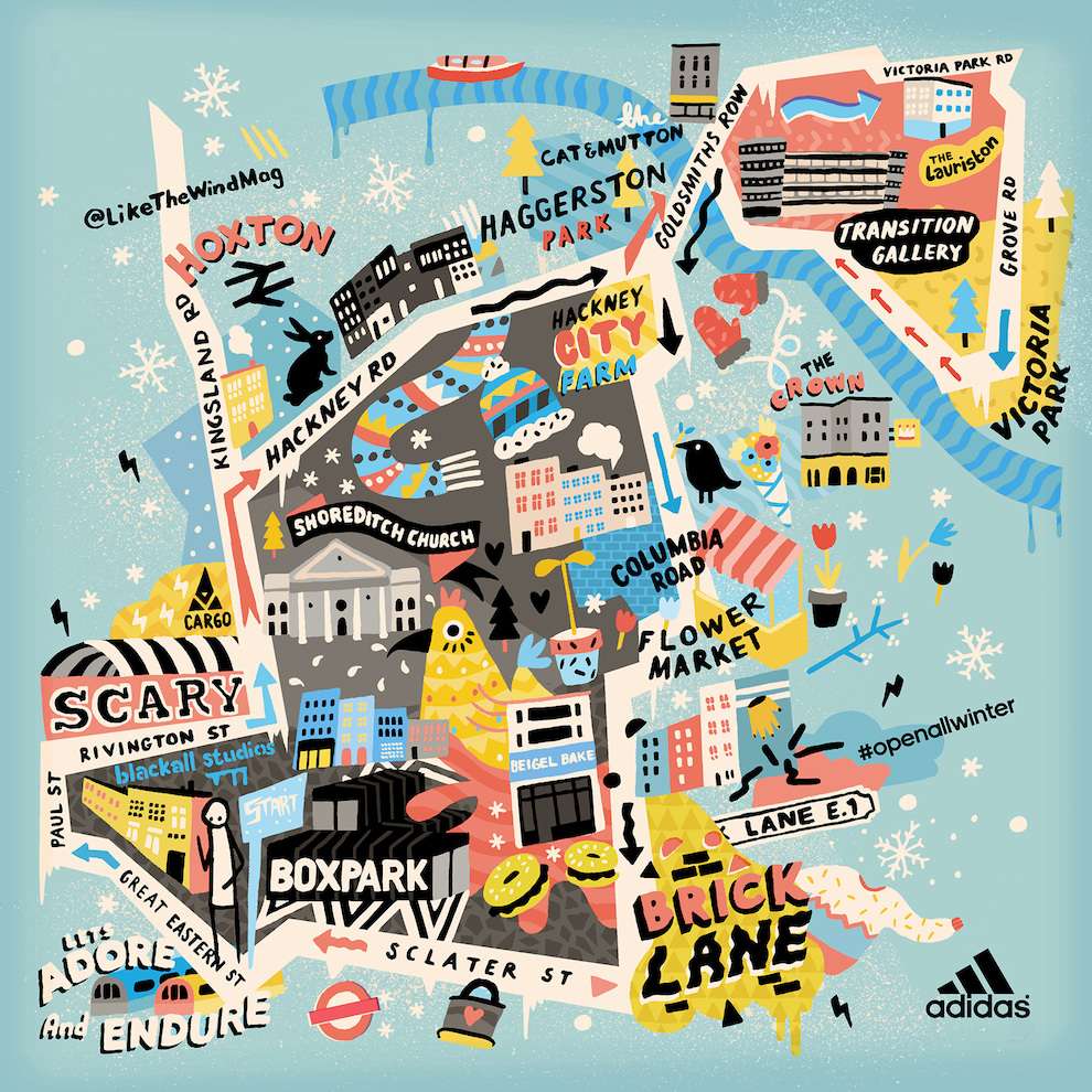 Ruby  Taylor, Digitally hand drawn illustration of a London map for a Adidas campaign 